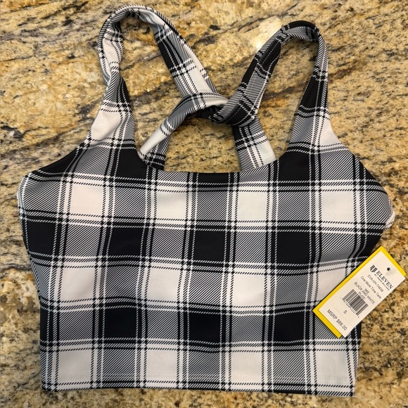 ELEVEN by Venus Williams NWT Black & White Plaid Sports Bra Print Size Small - Picture 1 of 10
